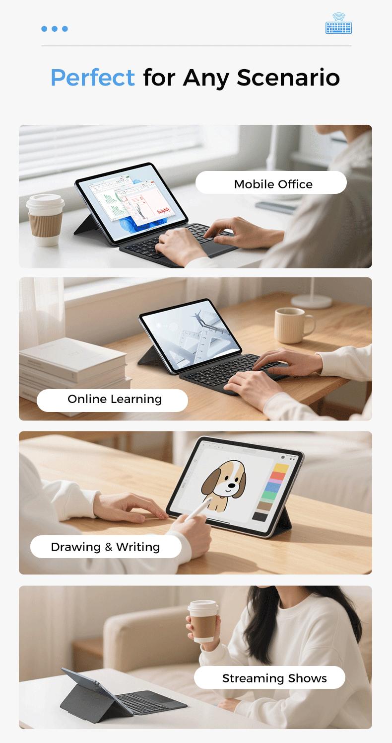 MAGICJOHN Portable Bluetooth Magic Keyboard Case, Compatible with 8''–11'' iOS, Android & Windows Smartphones and iPads — Instantly Turns Into a Workstation