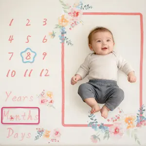 PaPaMat 1.3" Thick Baby Milestone Play Mat, 50x50 Soft Plush Nursery Rug, Monthly Weeks Days Photo Mat for Newborn Growth Tracking, Crawling & Play, Baby Shower & First Birthday Gift