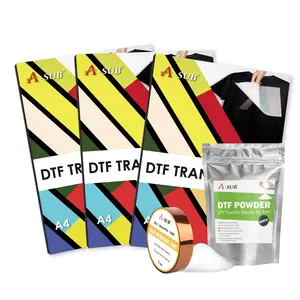 A-SUB 3-Pack A4 DTF Film Starter Kit, DTF Transfer Set with 500g DTF Powder & Heat Resistant Tape, Works with Standard Inkjet Printers, Waterproof & Washable for DIY T-Shirt Printing