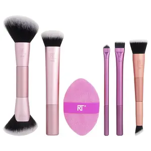 Real Techniques Big Blends Energy, Brush + Dual-Sided Puff Set, 6 Piece Set