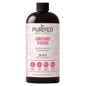 Purived 16oz Orchid Liquid Fertilizer - Makes 50 Gallons, Boosts Blooms & Root Strength, Ideal for Phalaenopsis, Dendrobium & More, Supports Vibrant, Long-Lasting Flowers, Made in USA