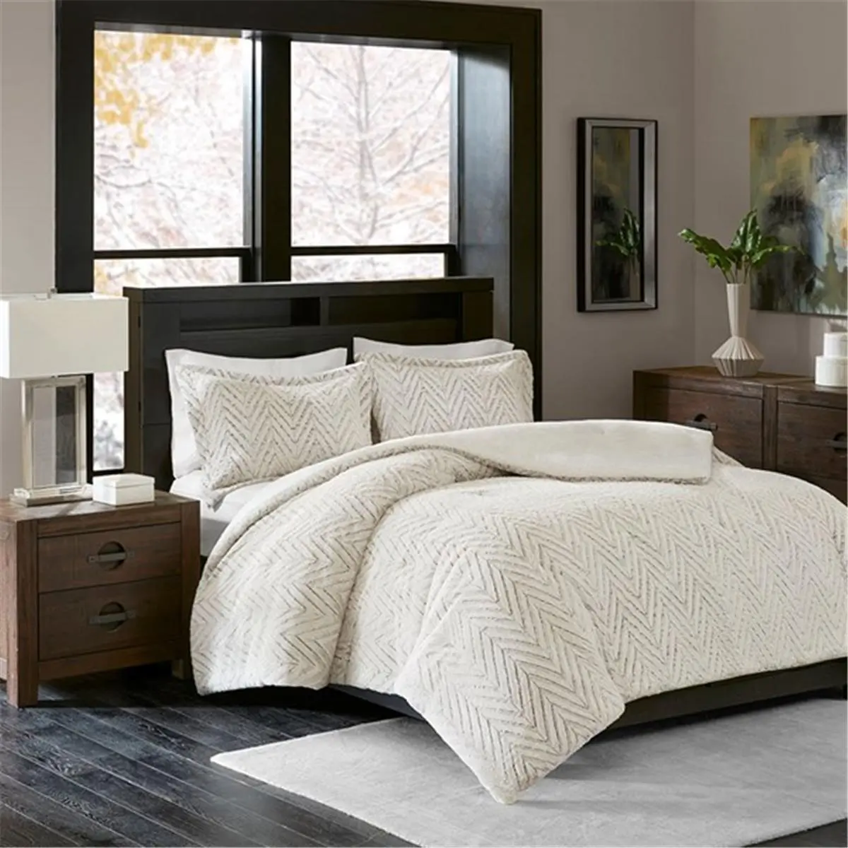 212 MAIN Adelyn Ultra Plush Down Alternative Comforter - Chevron Print, Ivory, Full/Queen Size, Decorative Bedding Set, Machine Washable Soft Bedding Sets, Chevron Pattern