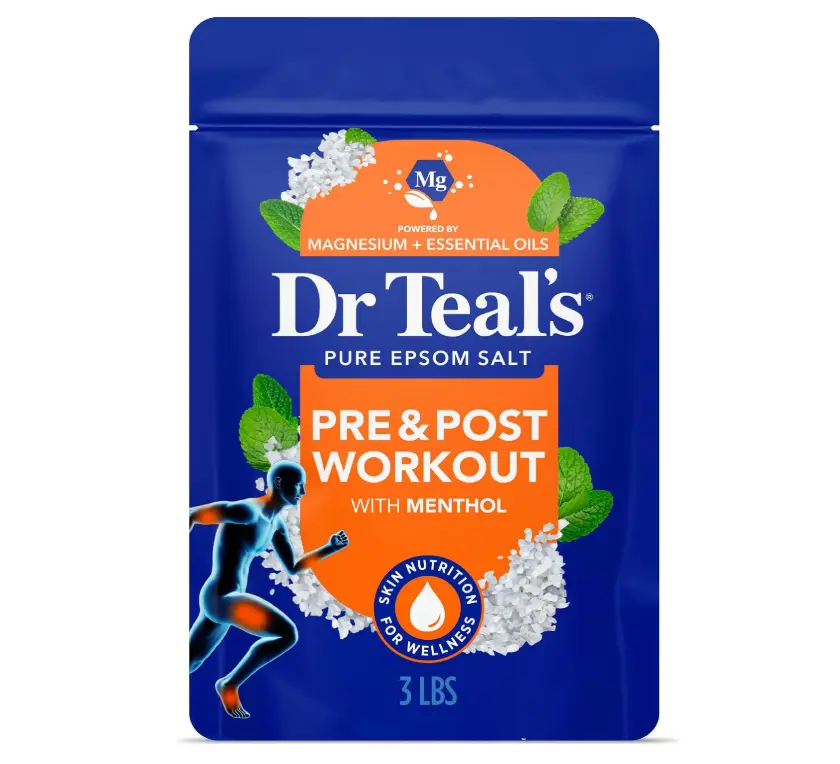 Dr Teal's Epsom Salt Magnesium Soak, Pre & Post Workout with Menthol & Essential Oils, 3 lbs