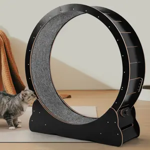 43'' XL Cat Wheel – Quiet & Stable Exercise Wheel Fitness Roller for Large Indoor Cats Extra-Black Wheel with Gray Felt Traction Pads and Solid Black Inline Wheels