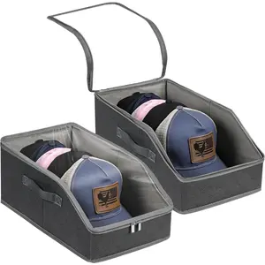 2PCS Hat Organizer for Baseball Caps with Transparent Window Stackable Dustproof Pressure-proof Space Saving Hat Storage Holds Up to 24 Caps
