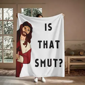 Peeking Jesus Is That Smut Flannel Blanket, Funny Christian Meme Cartoon Pattern Soft Warm Throw, Cozy Nap Blanket for Sofa Couch Bed, Humor Gift for Him Her, Birthday Christmas Holiday Gift