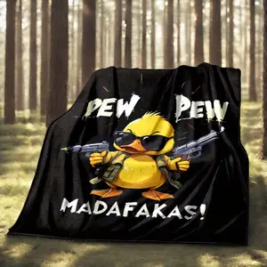 Festive Party Gift| Y2K-Inspired "PEW PEW MADAFAKAS" Funny Duck Pattern Blanket  Soft Warm Polyester Knit Throw for Gaming Home Office Bedroom  Ideal Christmas  Party Gift