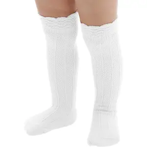 Baby Knee High Socks - Cotton Long Ruffle Socks for Infant Toddler Girls Cable Knit Toddler Girl Stockings