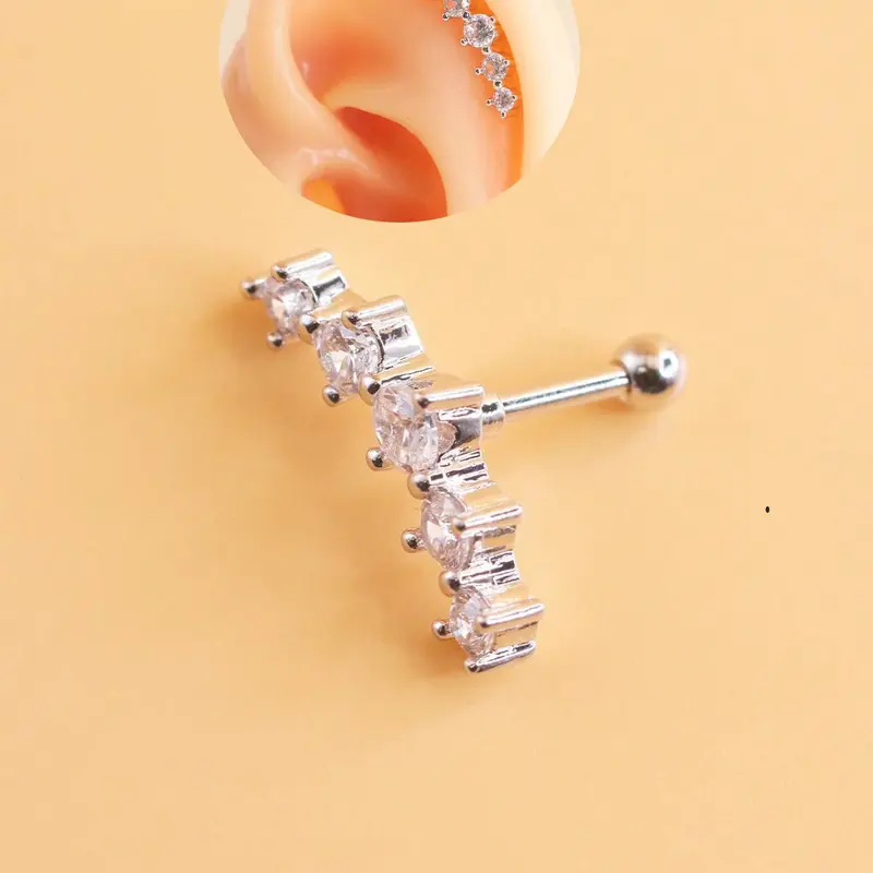 16g Helix Piercing Earrings, Curved Star Design Cartilage Earrings, Stud Earring Jewelry, Fashionable Earrings for Women & Girls, Trendy All-match & Exquisite Jewelry for Birthday Gift, Helix Pierced Earring