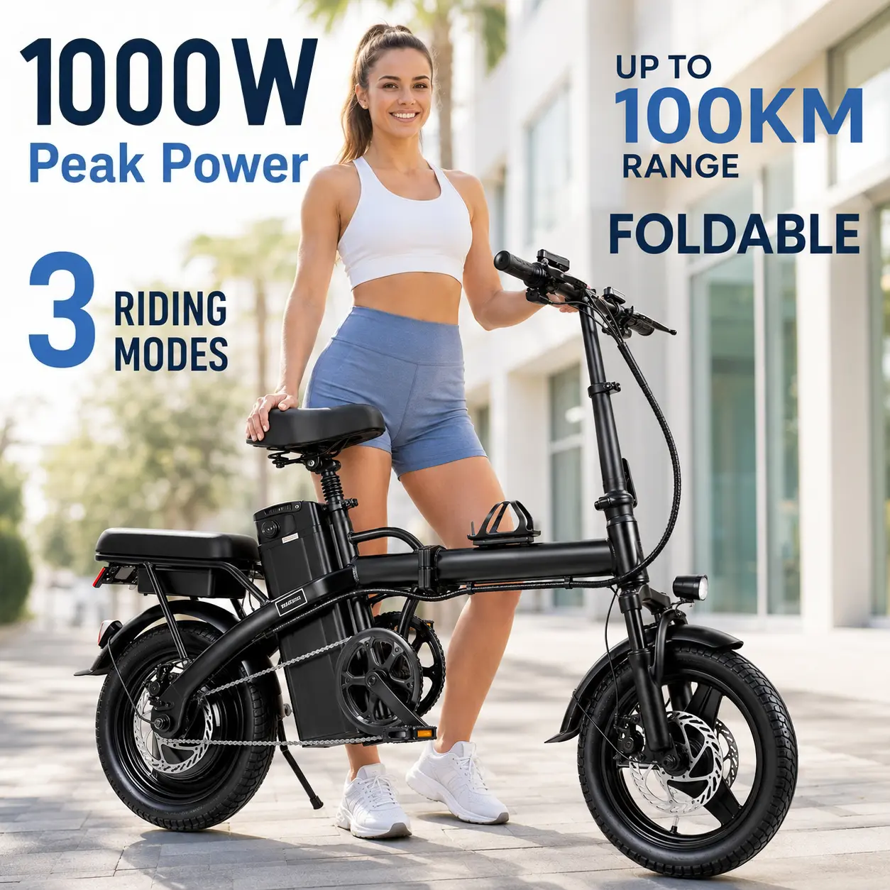 Folding All-Terrain  Bicycle for Adults - 1000W Motor,30+km/h（20+MPH)， 48V 15Ah Battery, 14-Level Suspension,  Disc Brakes, UL2849 Certifiedfolding    bike bicicleta bateria Electric  clip youth to f12 Seat Foldable Adult Electric Bike Tire elecric ebike