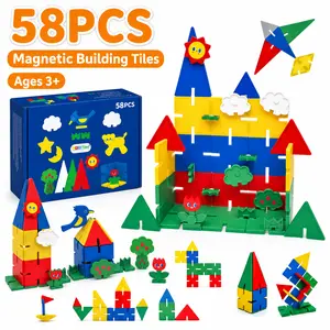 2026 New Arrival YRZtiles 58PCS MagneticTiles, 2-in-1 Magnetic & Snap Buckle BuildingBlocks, Stable Stacking STEM Educational Toy,Ideal Gift for 3-6 Years Old Kids