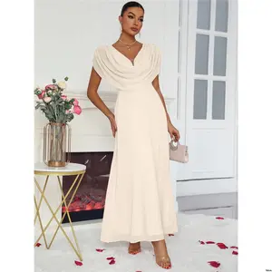Women For Gown Ball Formal Short Bridesmaid tiktok Belle Dress With Front To Back Draping Chiffon Batwing Sleeves Elegant