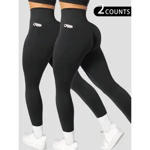 Women's Solid High Waist Pocket Sports Tummy Control?Leggings, High Stretch Breathable Skinny Pants for Yoga Gym Workout Running, Back To School Ladies Sportswear for Fall, 90s Clothes, ActivewearGift