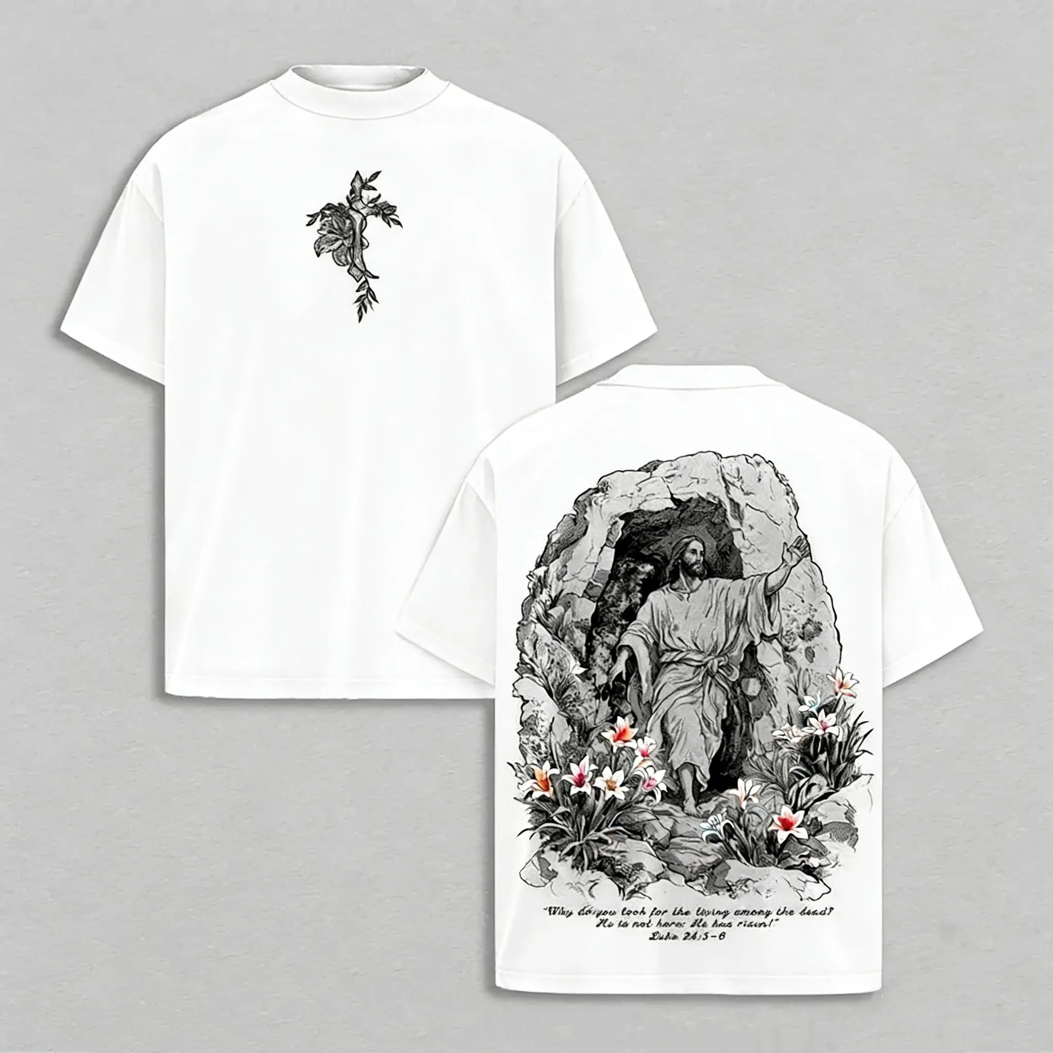 He Is Risen Easter Jesus Oversized T-Shirt, Resurrection Christian , Heavy Cotton Unisex Faith Streetwear, Religious Easter Sunday Shirt Gift for Believers    good graphic  tees