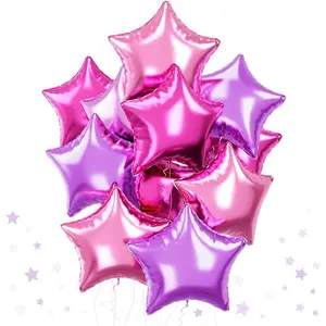 Purple Pink Star Foil Balloons Set, 18 Inch 12 Pcs Lavender Pink Pentagram Aluminum Foil Balloons Hot Pink Purple Stars Shape Mylar Helium Balloons for Girls Women Birthday Wedding Shower