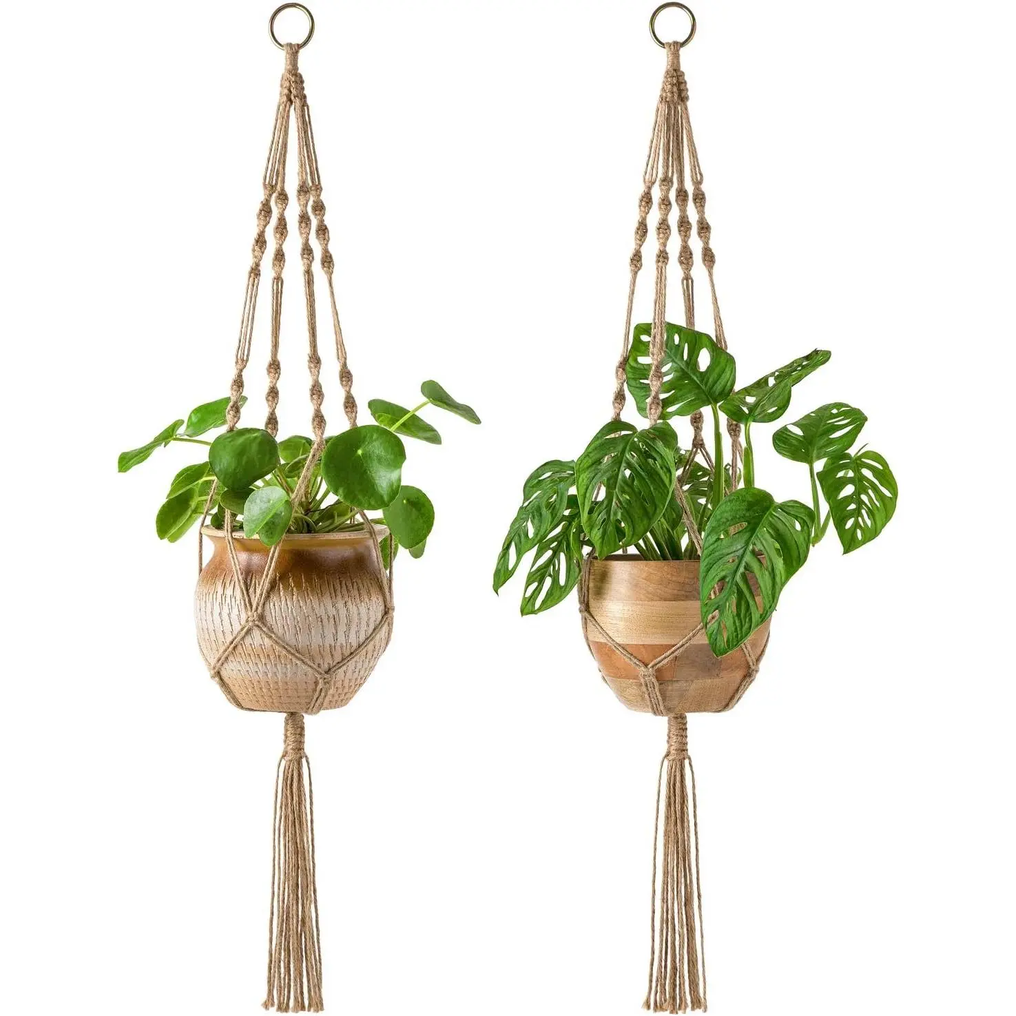 2 Pack Macrame  Hangers Indoor Hanging Planter Basket Decorative Flower Pot Holder Jute Rope for Indoor Outdoor Home Decor 4  40 Inch, Brown