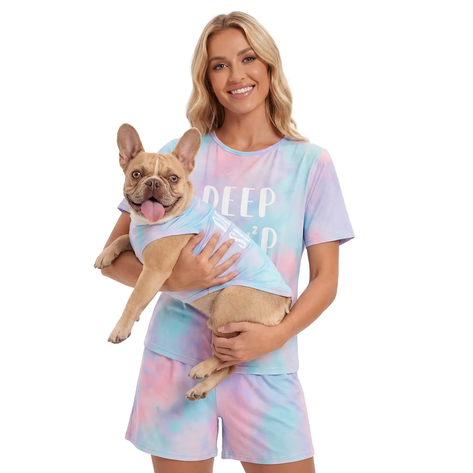 XPUDAC Matching Owner-Dog Pajamas Set,Tie-Dye Short Sleeve Set,Women and Pet Pajamas Are Sold Separately,Breathable Homewear,Matching Photos Loungewear,Petlover Summervibes