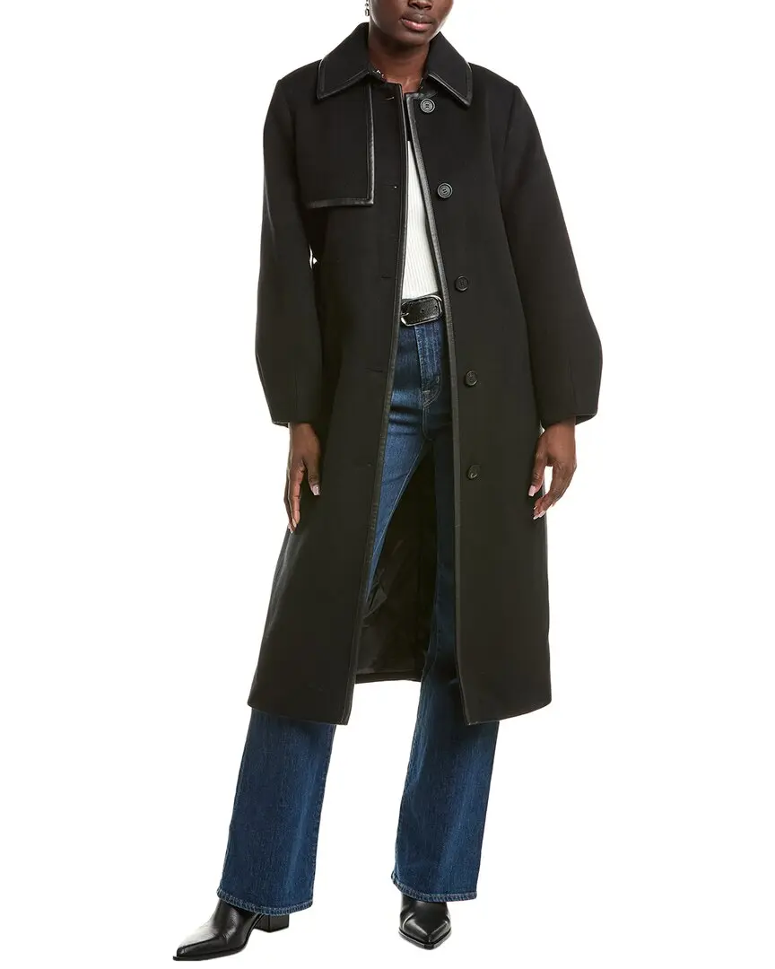 Mackage Zeva Leather-Trim Wool Trench Coat