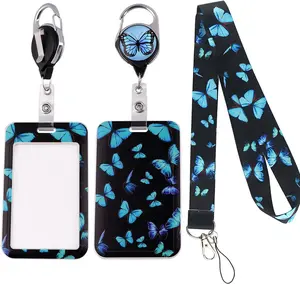 Cute Butterfly ID Lanyard Badge Holder for Women Retractable Reel  Lanyard for  Blue Monarch Name Badge Holder Clip (3 Pieces Sets)