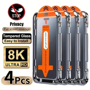 4-Pack Full-Screen Privacy Tempered Glass Screen Protector for Apple iPhone Models, 9h Hardness, HD Clarity, Anti-Scratch, Protection, Easy Install