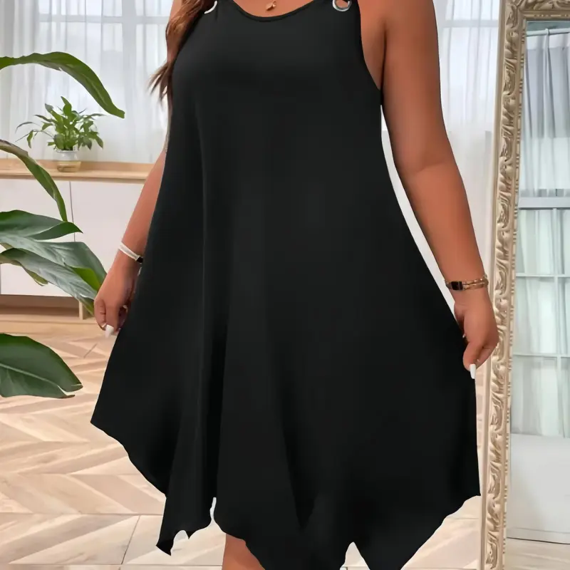 Women's Plus Size A-Line Sleeveless Spaghetti Strap V-Neck Dress Elegant Loose-Fit Casual Summer Dress for Daily Wear Casual Sundresses