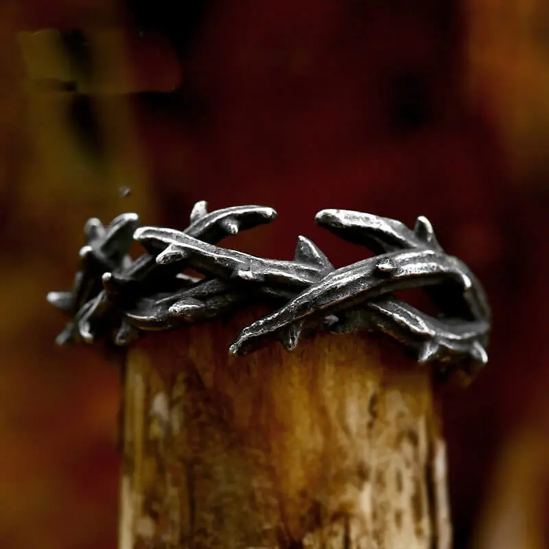GTHIC Vintage Crown of Thorns Stainless Steel Ring for Men Women Christmas Gift Statement Jewelry