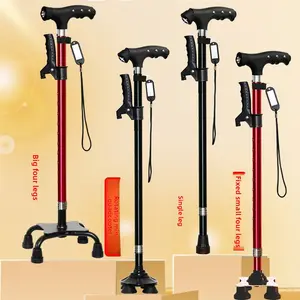 Four-legged aluminum alloy cane for the elderly, cross-border retractable lightweight universal walking aid