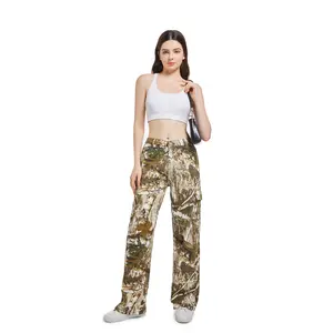 PinkyMoor Women’s Camo Wide Leg Jeans – Casual Loose Fit, 90s Vintage Oversized Baggy Pants for Streetwear & Dance