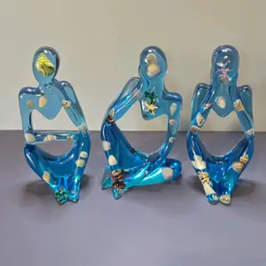 Epoxy Resin Seashell People in Blue for Bookshelf or Home Décor Unique Artistic Figures with Sea Motifs