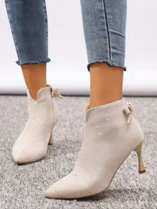 Women's Sparkle Low Heel Short Boots, Bow Detail Adds Elegance, Multi-Color Options for Various, Daily Fashion Choice