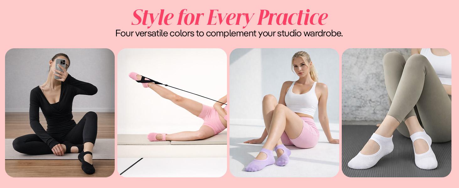 3 Pairs Non-Slip Yoga Socks for Women with Grips & Cutout Design | Anti-Skid Pilates, Barre, Ballet & Home Workout Socks | Breathable Cotton Hospital Grip Socks