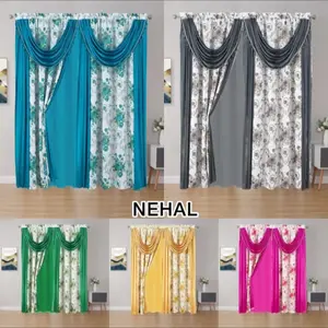 Curtain Club 2 Panels 52x84inch per set, jacquard panel with valance, 170 GSM, double-layered jacquard curtain with valance, 52x84 inches, suitable for living room and bedroom, luxurious curtain. LDS2407