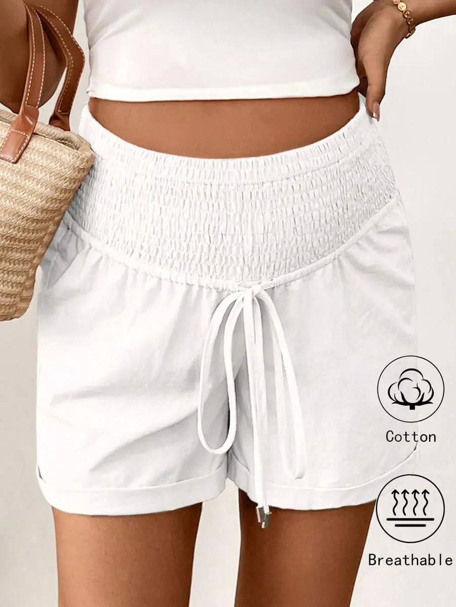 Bohemian Pregnant Women Linen Casual Shorts, Solid Color Fashionable Suitable For Summer