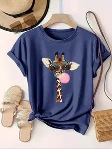 【Plus Size】Giraffe Print Round Neck Tee, Fashion Casual Crew Neck T-Shirt for Daily Holiday Vacation Outdoor Wear, Women Plus Clothing for Summer