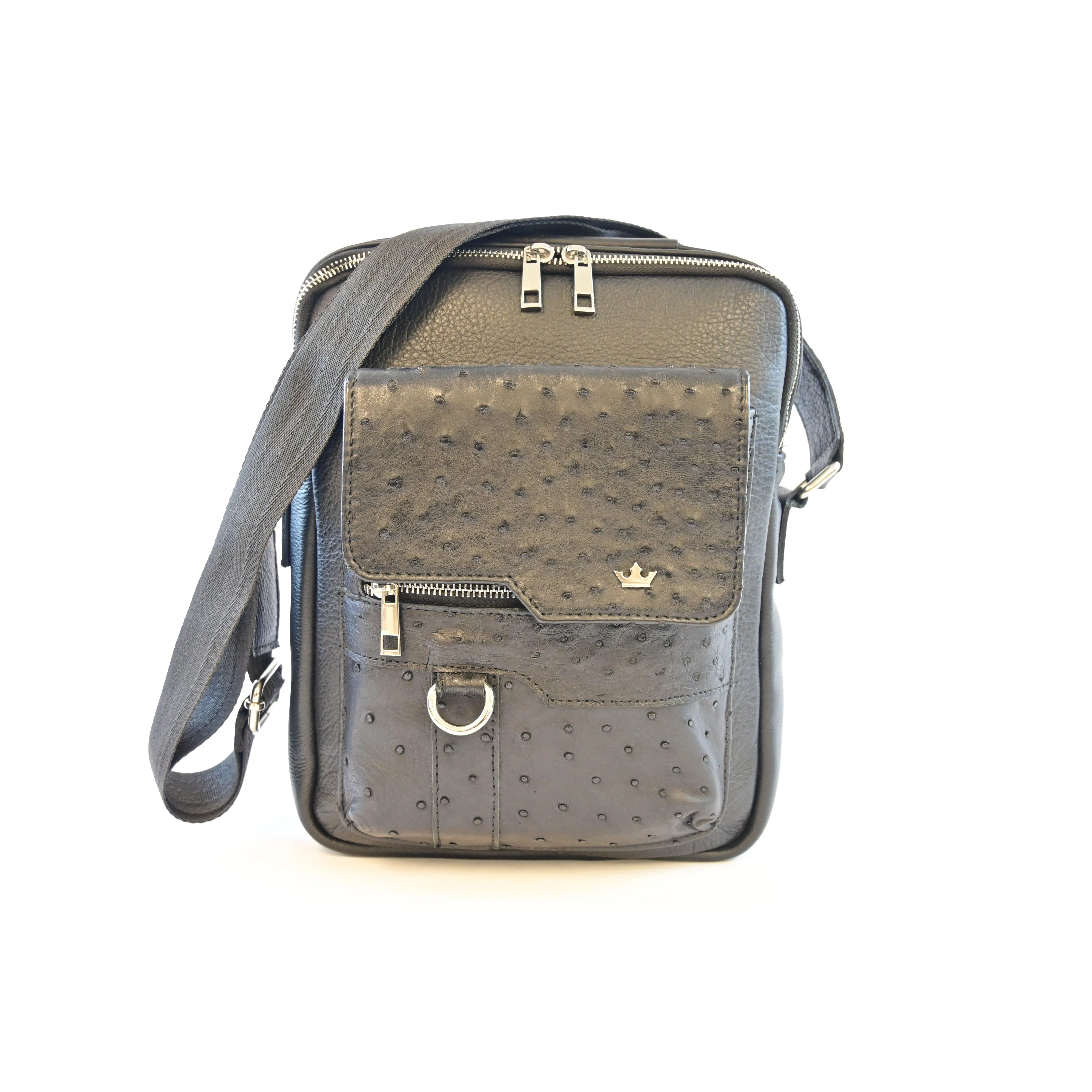 MEN CROSSBODY BLACK OSTRICH