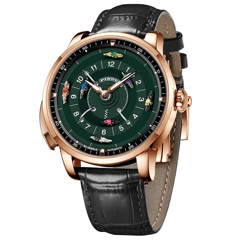 PINDU New Original Design Competitive Horse Racing Watches NH35A Sapphire Stainless Steel Luminous Leather Mechanical Watch Men