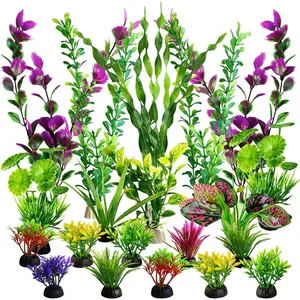 Aquarium Decor Plastic Plants, Fish Tank Accessories, Artificial Aquarium Plants Kit, 22 Pieces
