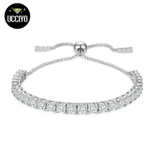 【#B97  live2】2mm to 4mm Shiny Synthetic Moissanite Tennis Chain Bracelet Necklace 925 Sterling Silver Women Fine Jewelry Gift Party Everyday