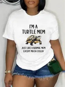 Women's Casual Turtle Print T-Shirt Short Sleeve Round Neck Summer Fashion Top