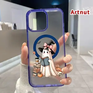 Transparent Magnetic Phone Case for iPhone 16 Pro Max 15 Plus 14 13 12 11 XR XS E Ghostly Book - Lover Pattern Candy Color Acrylic Back Soft Edge Hard Shell.