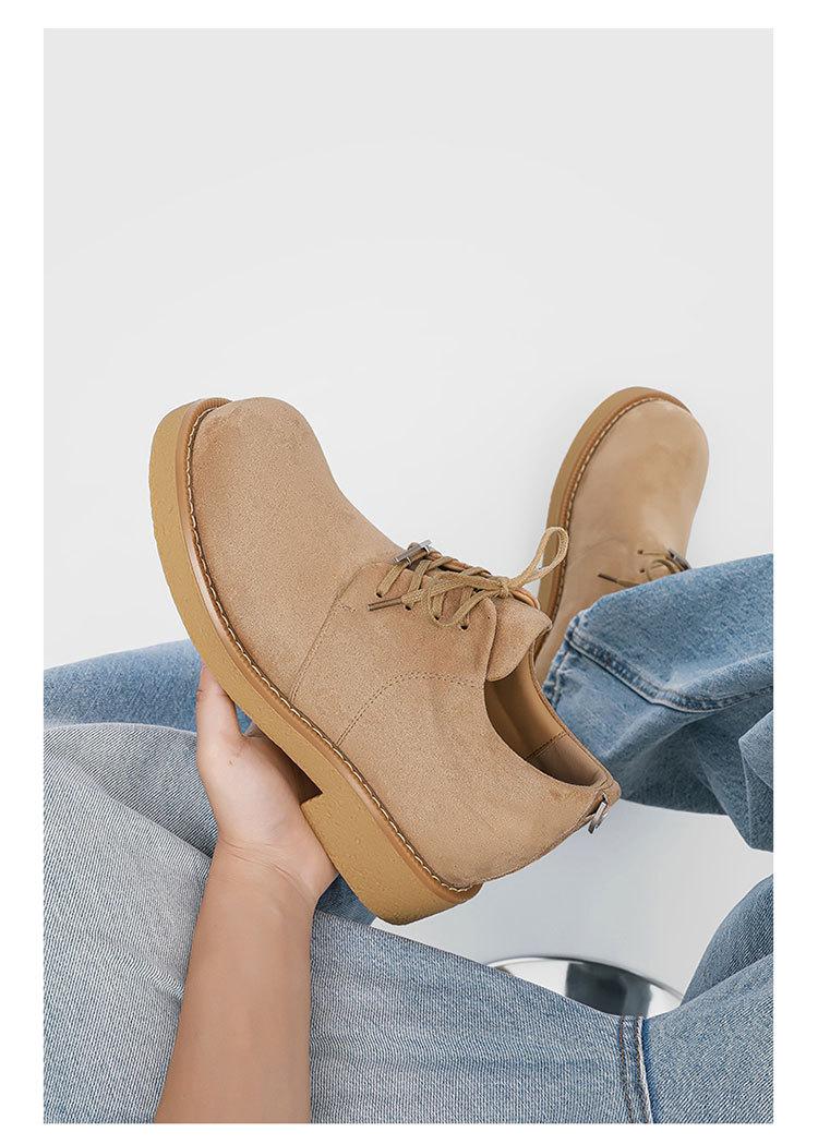 Retro low-top work shoes for men, casual leather shoes with hidden internal lift, new outdoor hiking thick-soled shoes, all-season retro functional casual shoes