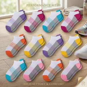 Girls' Athletic Ankle Socks 12 Pairs - Cushioned Sole Short Socks for Ages 4-6 6-8 8-10 Years Old - Comfortable Breathable Sports Socks for Kids Children Daily Wear School Running Gym Play