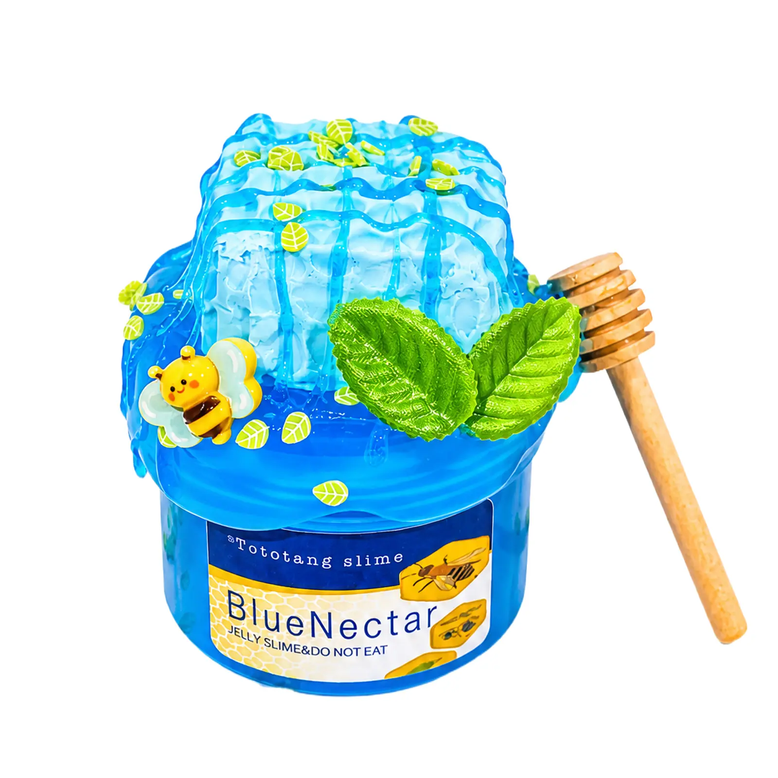 "Blue Nectar" Slime Kit: DIY Honeycomb Jelly Slime with Realistic Bee Charms and Wooden Dipper