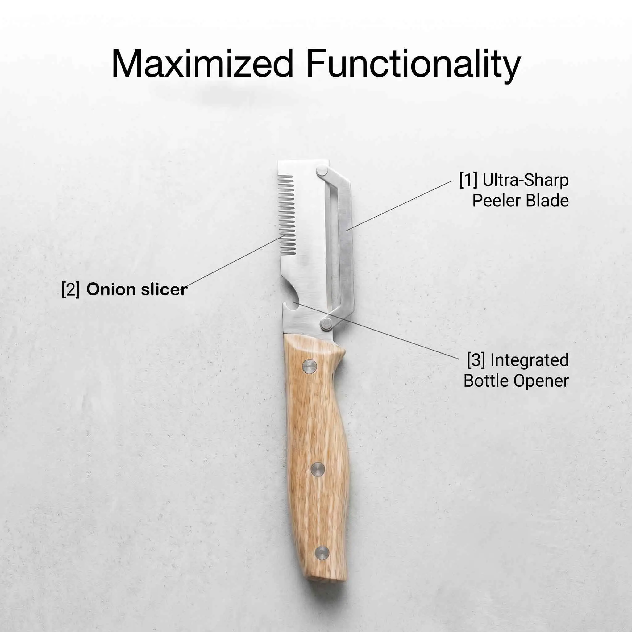 21cm Extended Long Handle Vegetable Peeler, 9cm Sharp Stainless Steel Blade, Multi-Function Fruit Peeler with Wooden Handle, Kitchen Gadget for Potatoes, Apples & Veggies