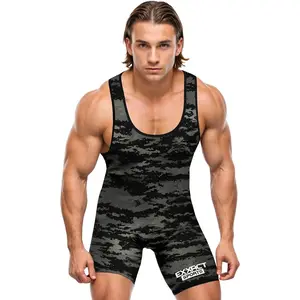 Exxact Sports Camouflage Men's Wrestling Singlet, High-Performance Powerlifting Singlet, Wrestling Singlets for Men (Black)