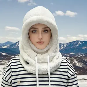 Women's Winter Plush Face Mask Sports Hat, Elastic Drawstring Closure, Lightweight Warm Cycling Skiing Outdoor Sport, Perfect Gift for Girls