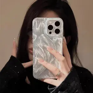 Gradient Feather Texture iPhone Case For 12 13 14 15 16 Pro Max Shockproof Anti-Drop Protective Cover Raised Camera Edge Thickened Bumper Soft Slim Fashion Phone Case