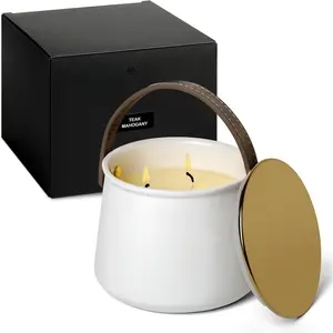 for  Scented - Scandinavian Style 3 Wick Candle - Long-Lasting Ceramic Candle Jar - Soy  Non  with Minimalist Design - Teak Mahogany