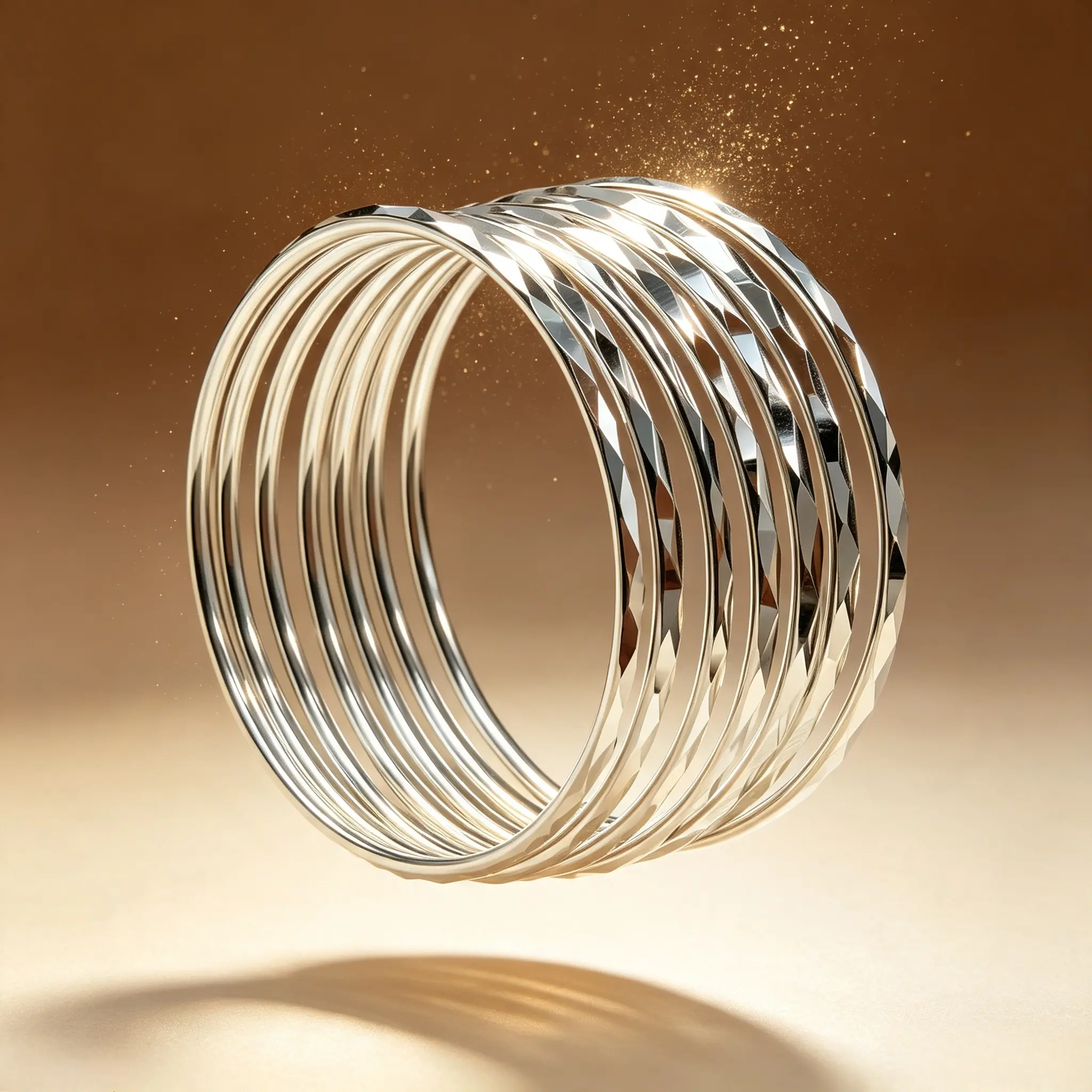 Women's 7Pcs Shiny Finish Silver-Plated Faceted Bangles - Copper-Based Cute Plain Stackable Bracelet Set, Ideal Birthday/Anniversary Gift