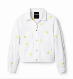 Casual Desigual Jean Jacket XL 23SWED61 - Versatile Design, Comfortable Fit, Ideal for Everyday Wear White Womenswear Button Denim Embroidery Floral Coats Leather